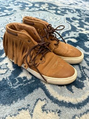 DURANGO Music City Tan Camel 3-inch Lstyle Leather Fringe Lacer Sneaker Boots 6